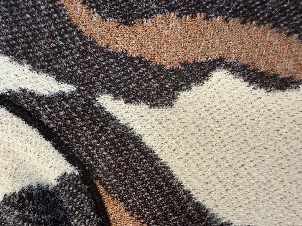 Abstract Pattern Turtleneck Sweater Brown Black White and Red