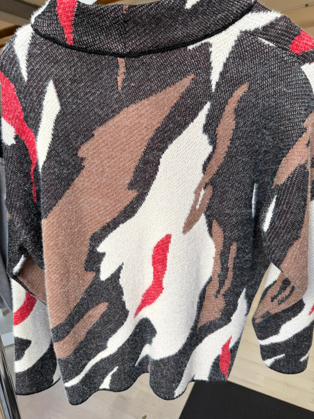Abstract Pattern Turtleneck Sweater Brown Black White and Red
