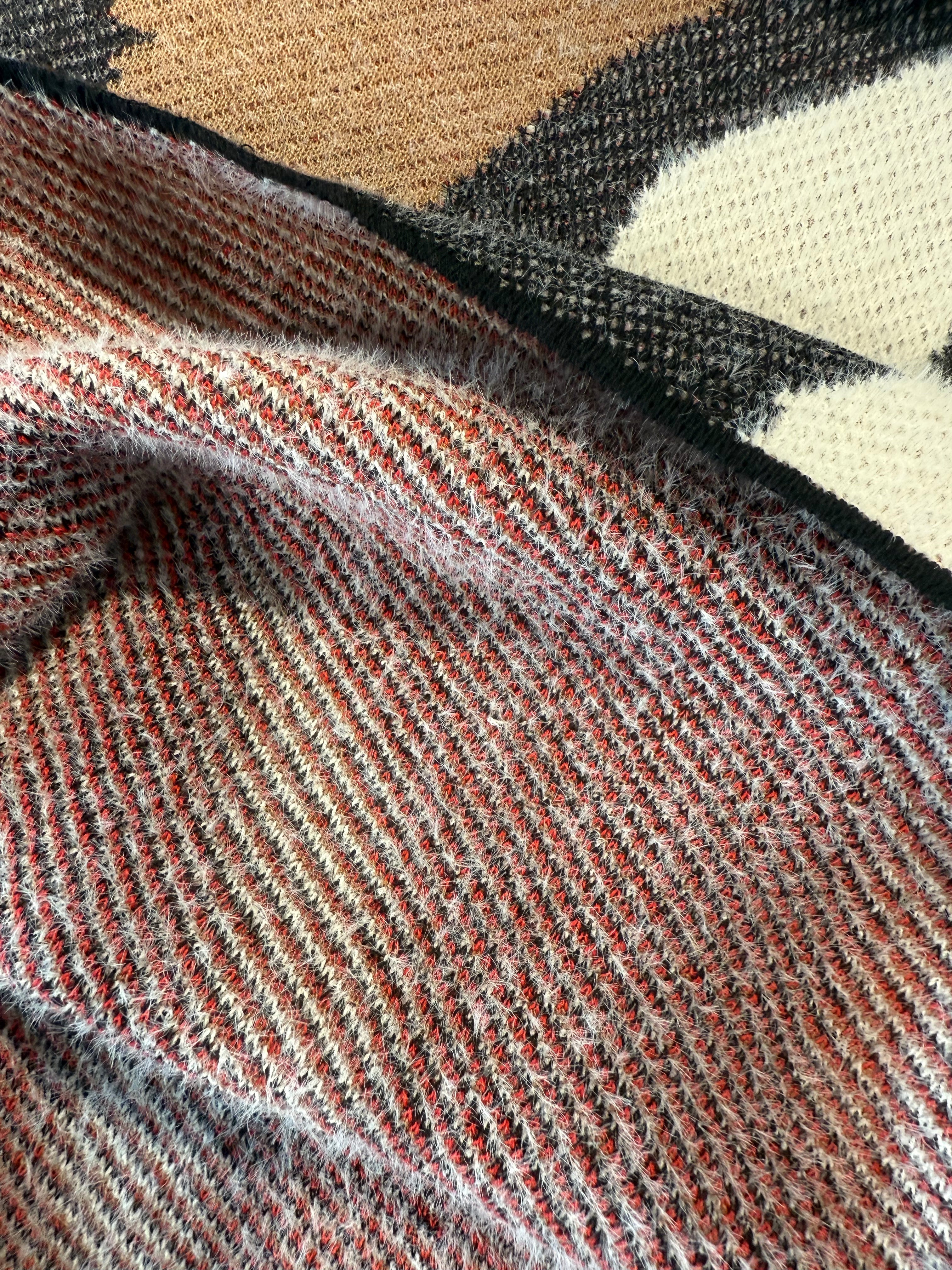 Abstract Pattern Turtleneck Sweater Brown Black White and Red