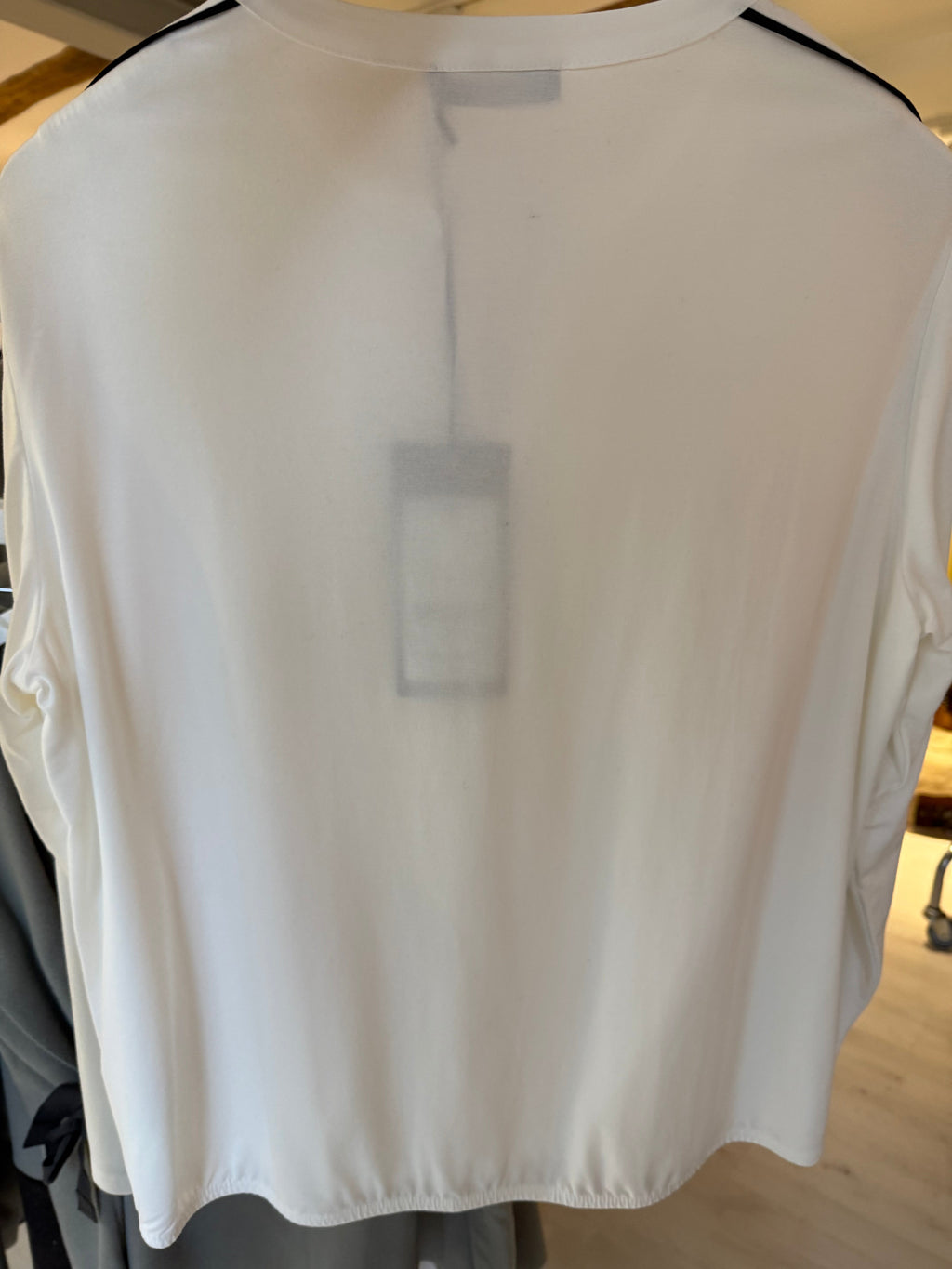 White Blouse with Contrast Piping & Split Neckline