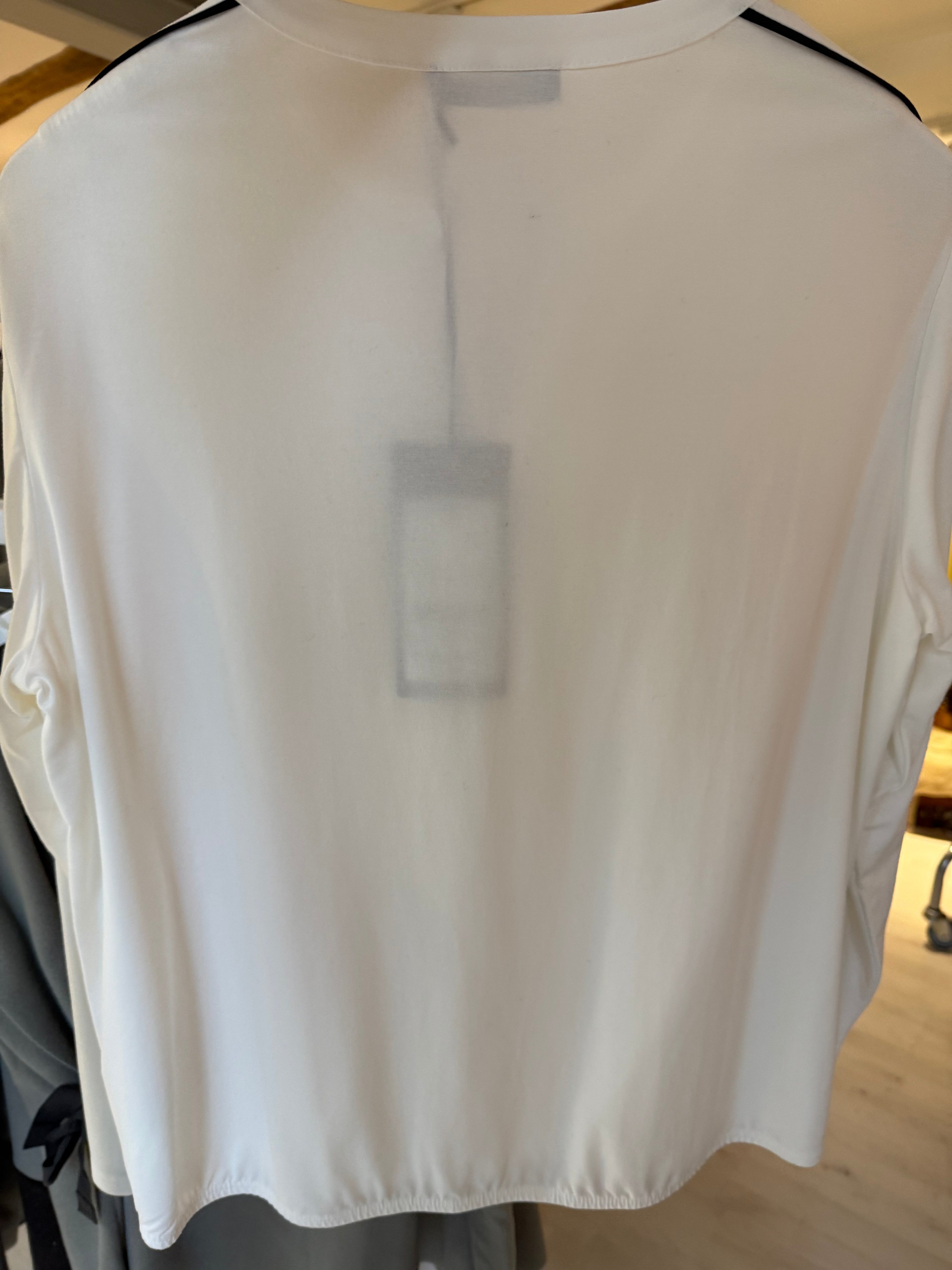 White Blouse with Contrast Piping & Split Neckline