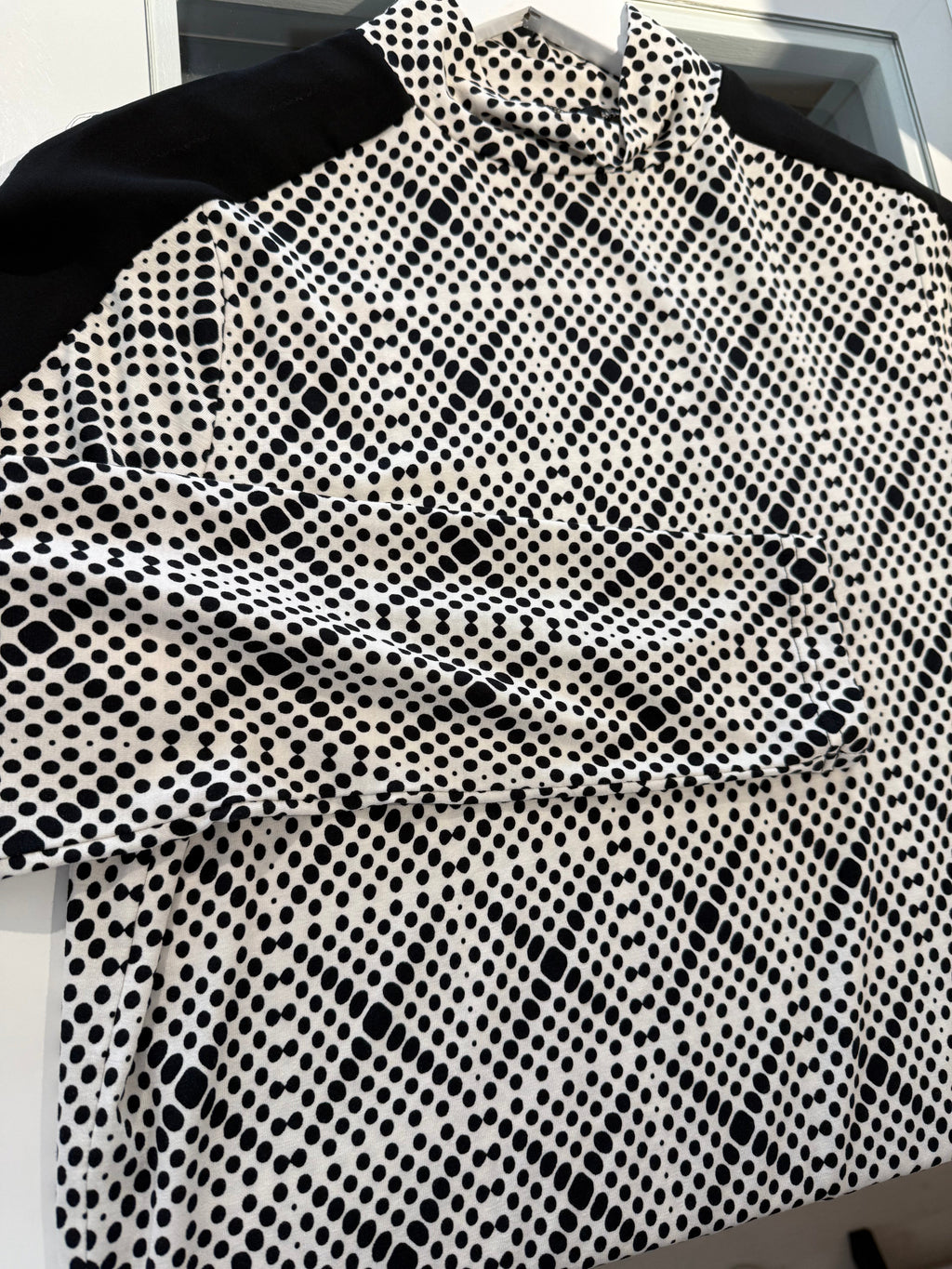 Patterned Long Sleeve Top with Black Shoulder Stripes