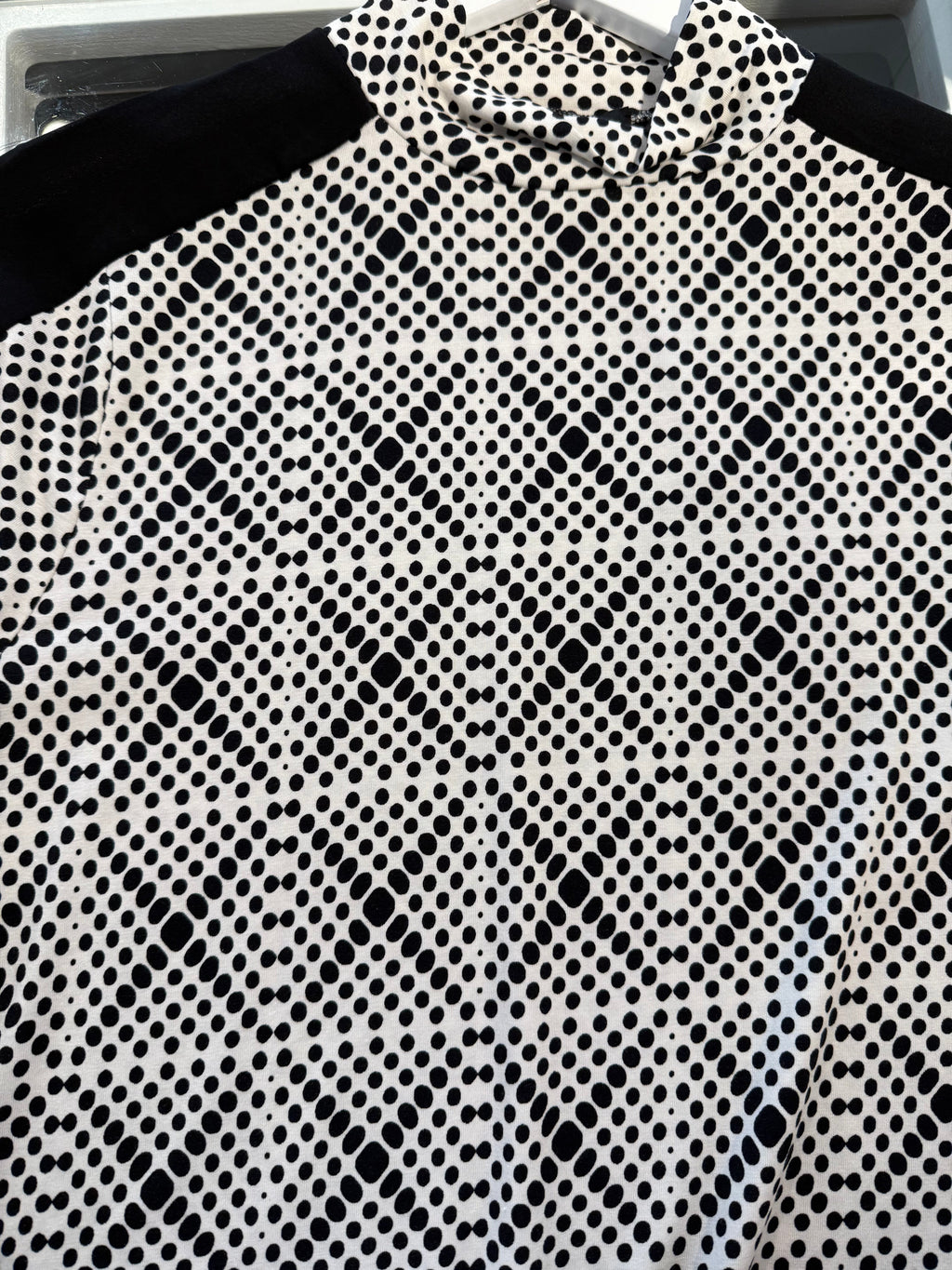 Patterned Long Sleeve Top with Black Shoulder Stripes