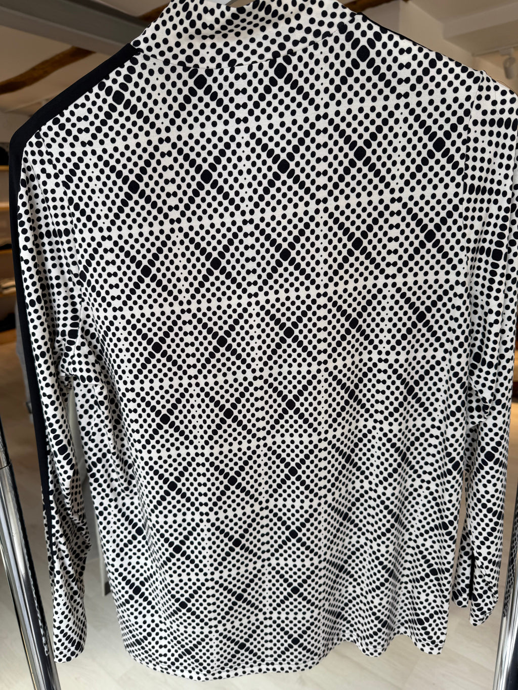 Patterned Long Sleeve Top with Black Shoulder Stripes