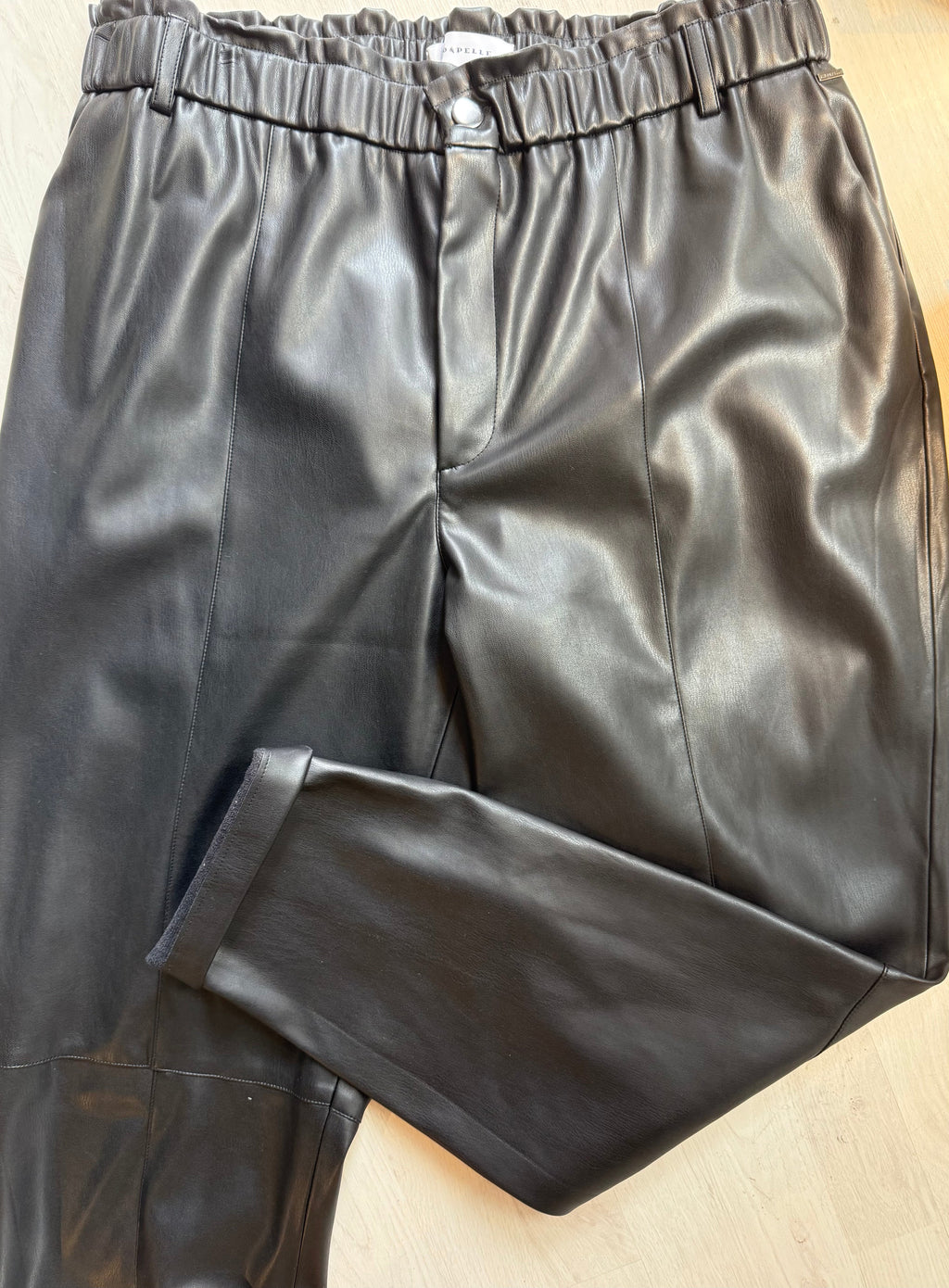Coated Faux Leather Pants with Smooth Finish