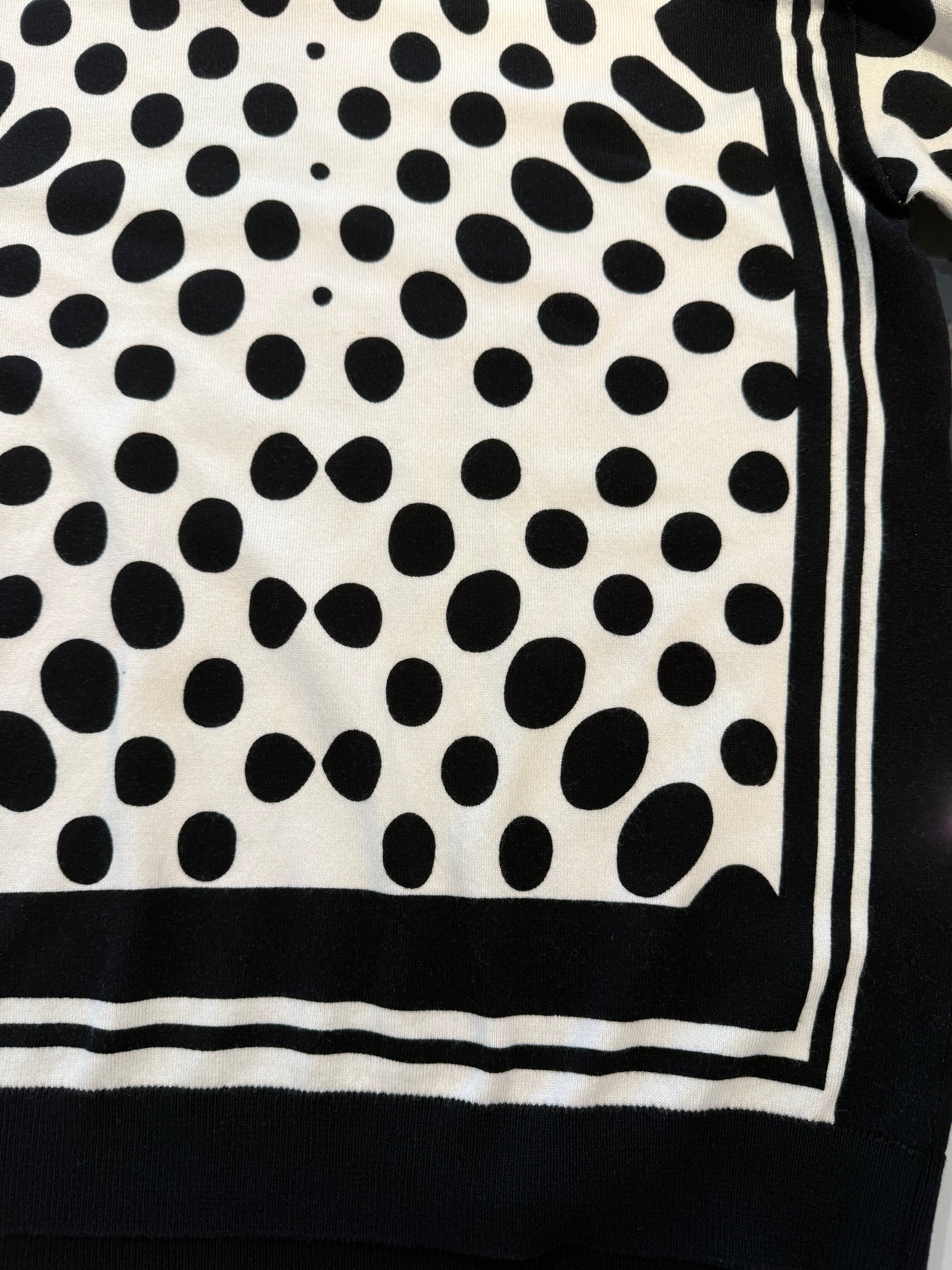 Black & White Top with Polka Dot Design and Side Stripes