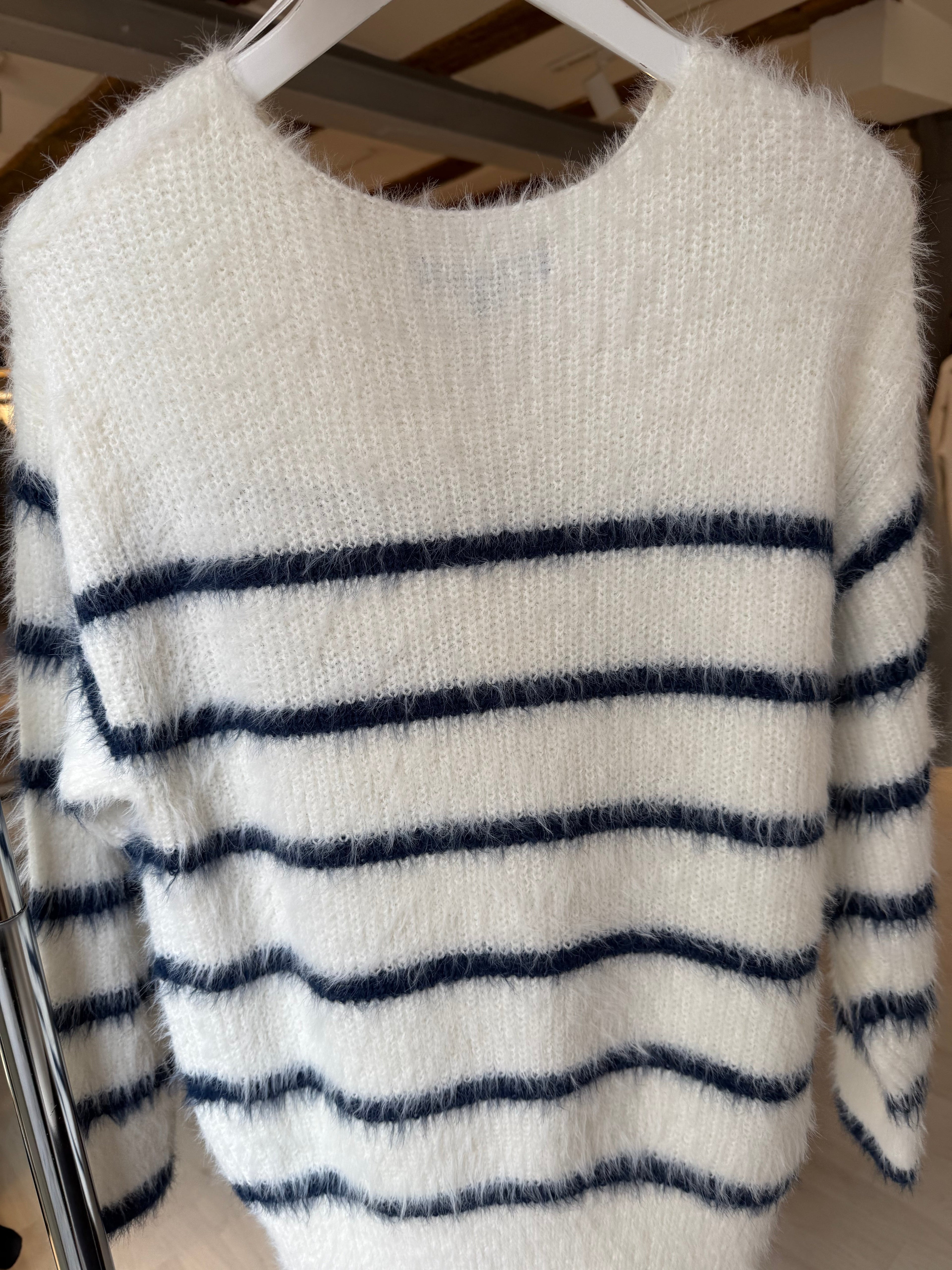 Fuzzy Sweater with Horizontal Stripes