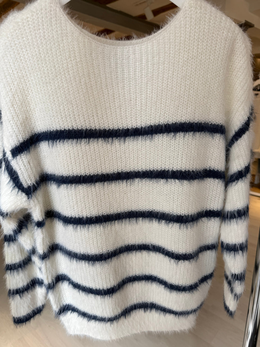 Fuzzy Sweater with Horizontal Stripes