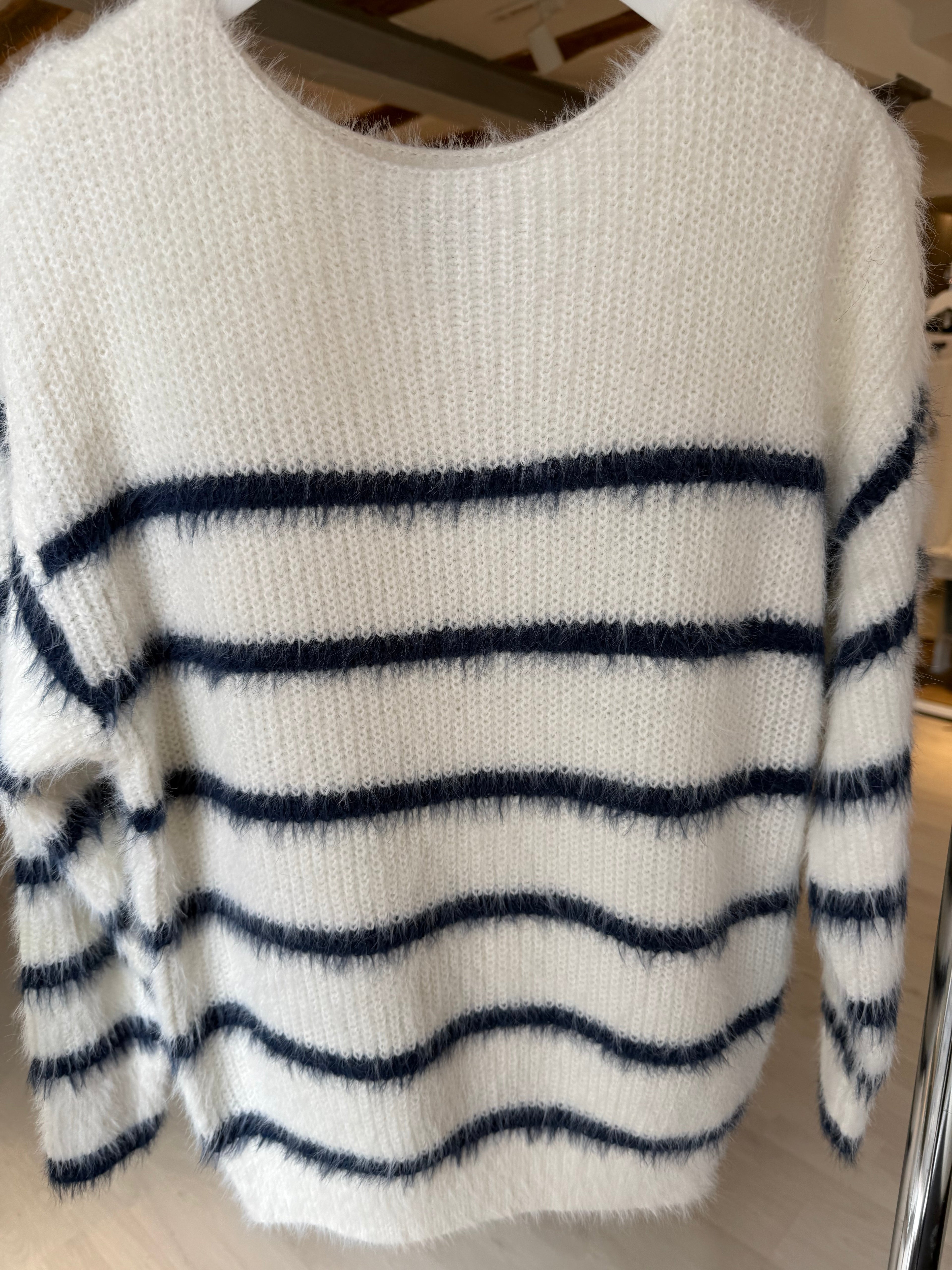 Fuzzy Sweater with Horizontal Stripes