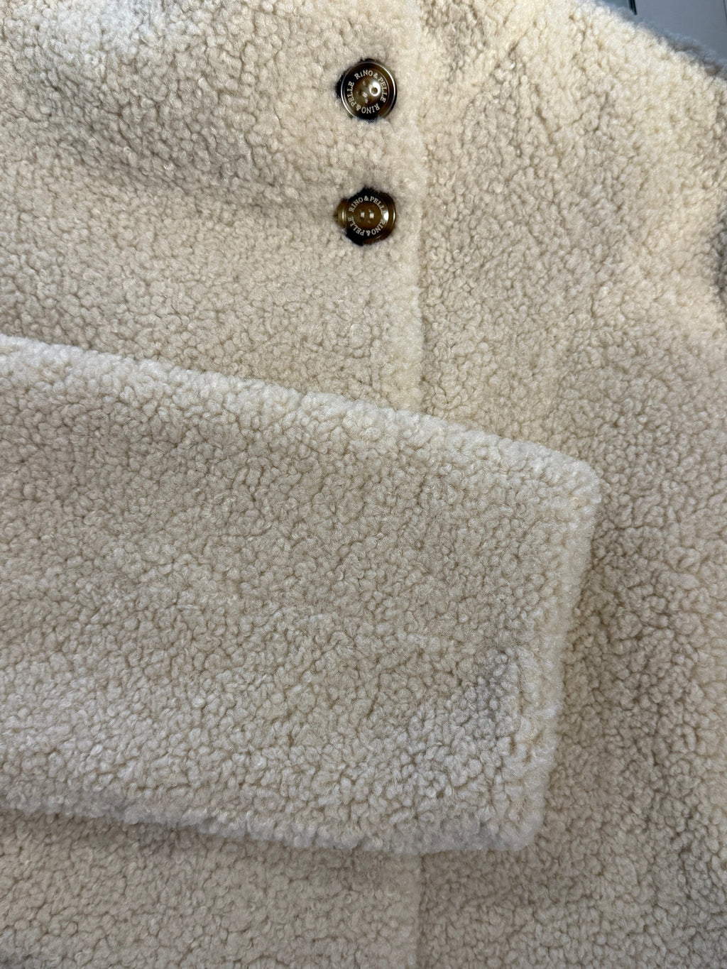 Beige Faux Suede Jacket with High Collar