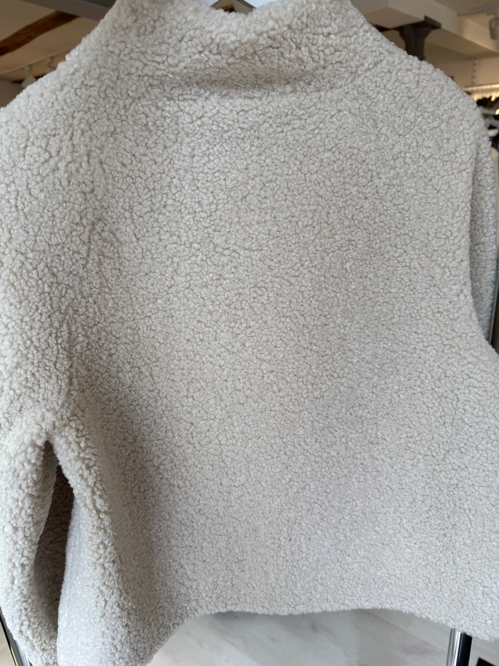 Beige Faux Suede Jacket with High Collar