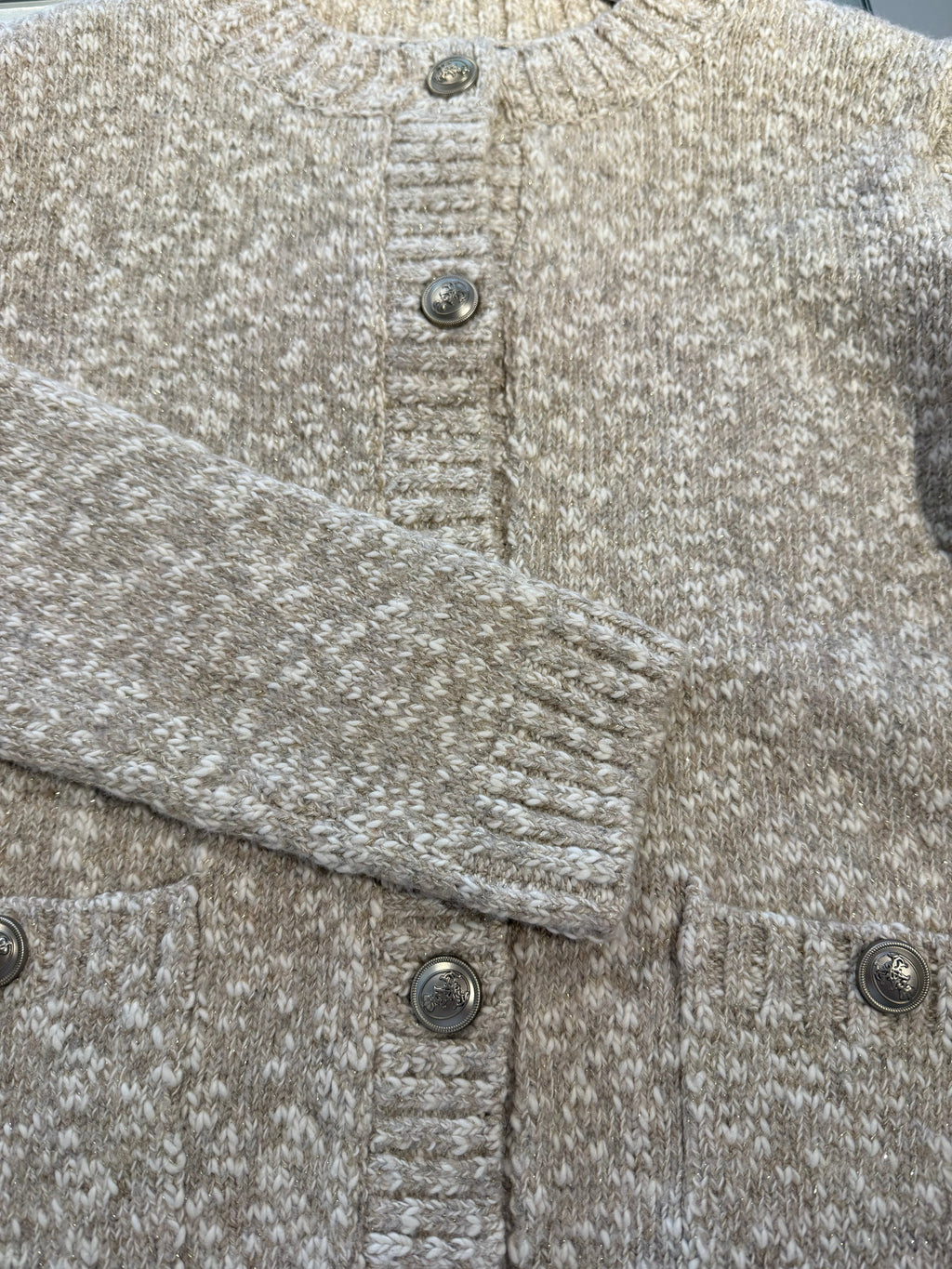 Beige Glitter Knit Cardigan