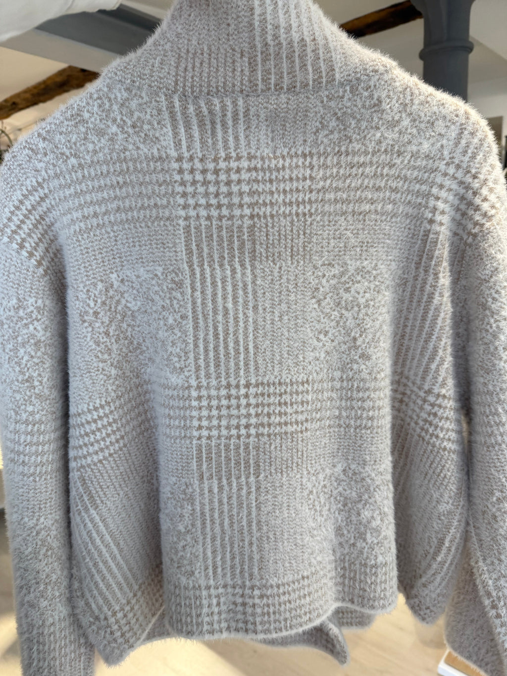 Short double breasted jacket Stone check