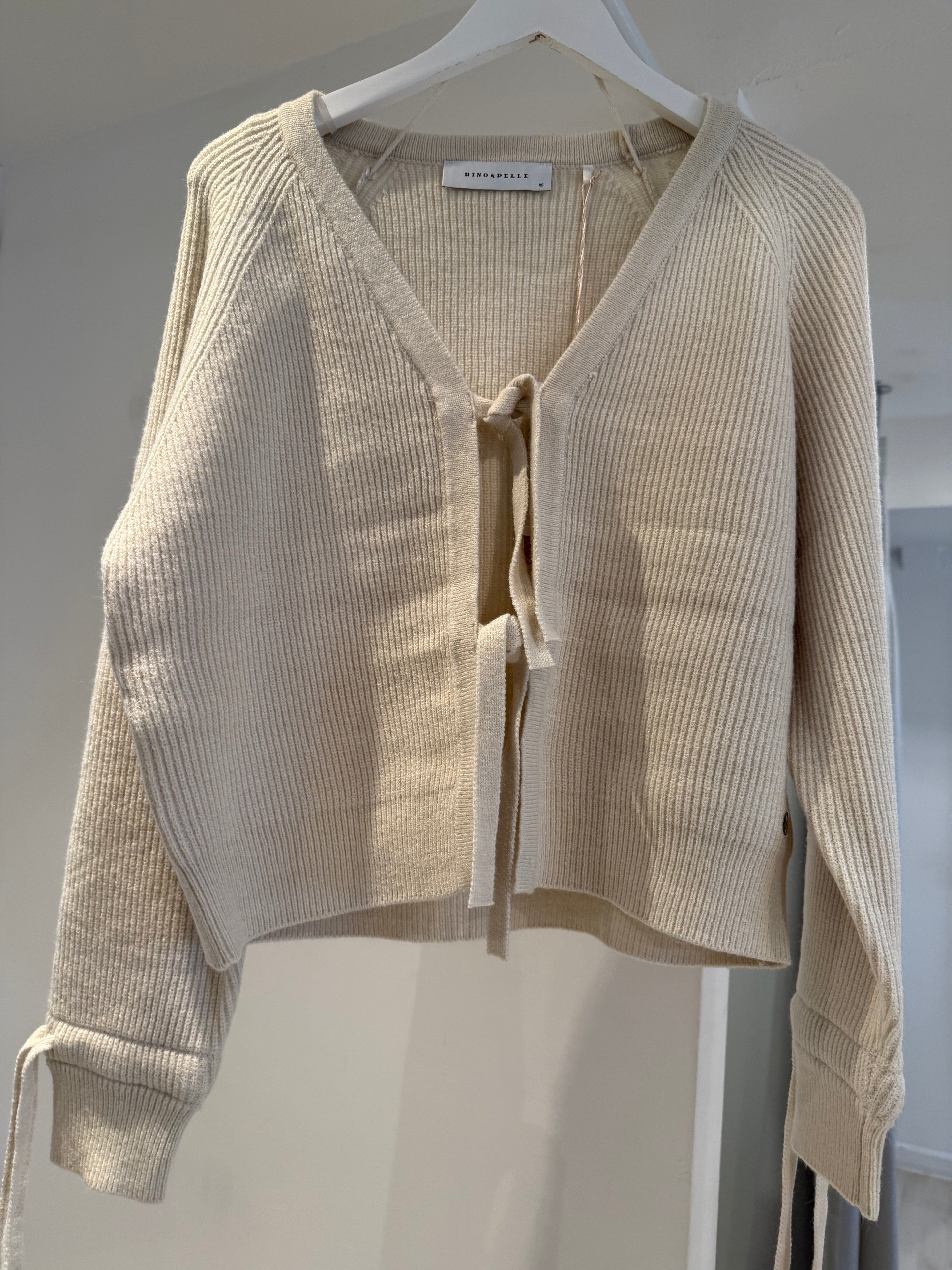 Knitted Cardigan with Bows - Birch