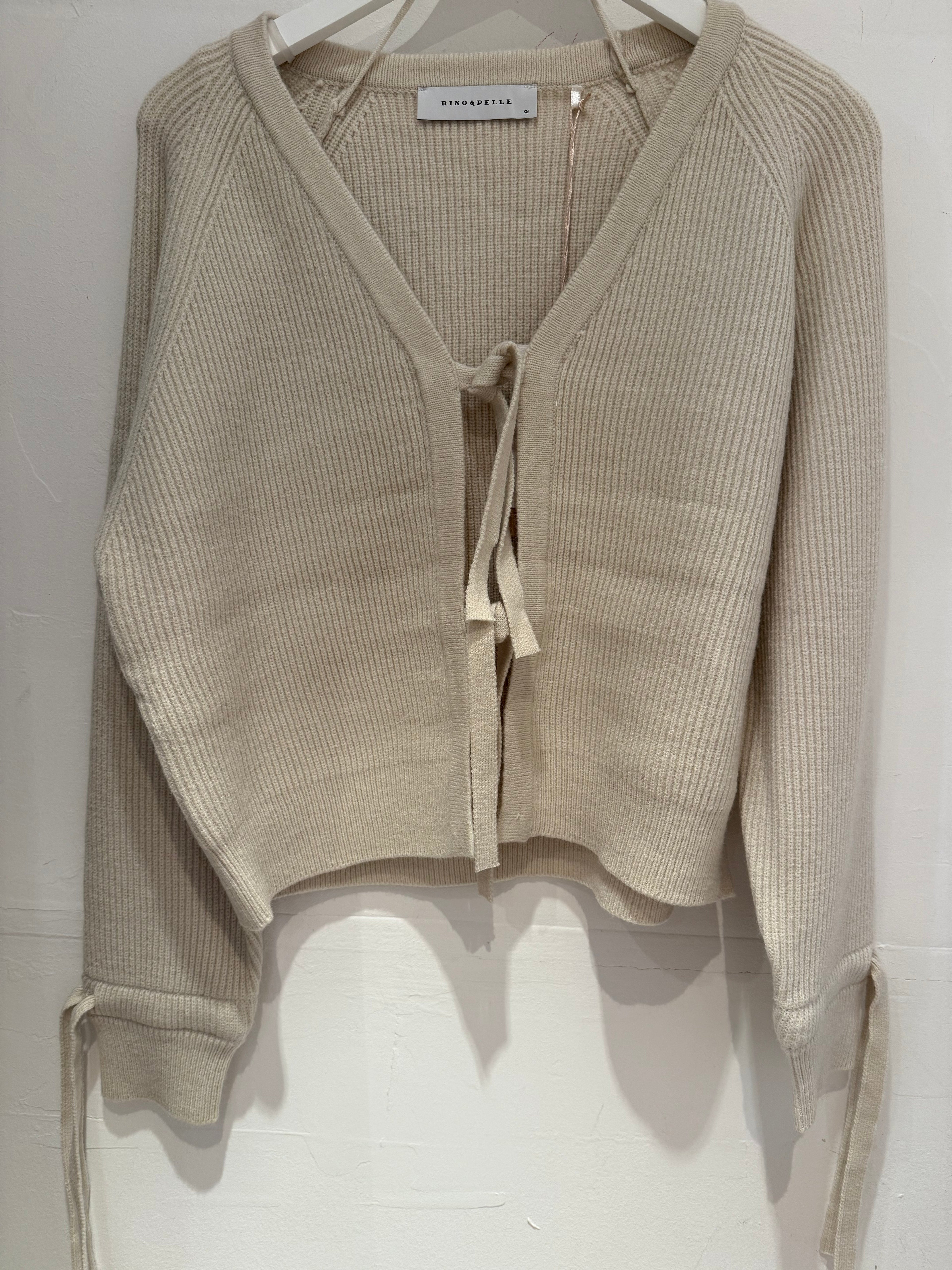 Knitted Cardigan with Bows - Birch