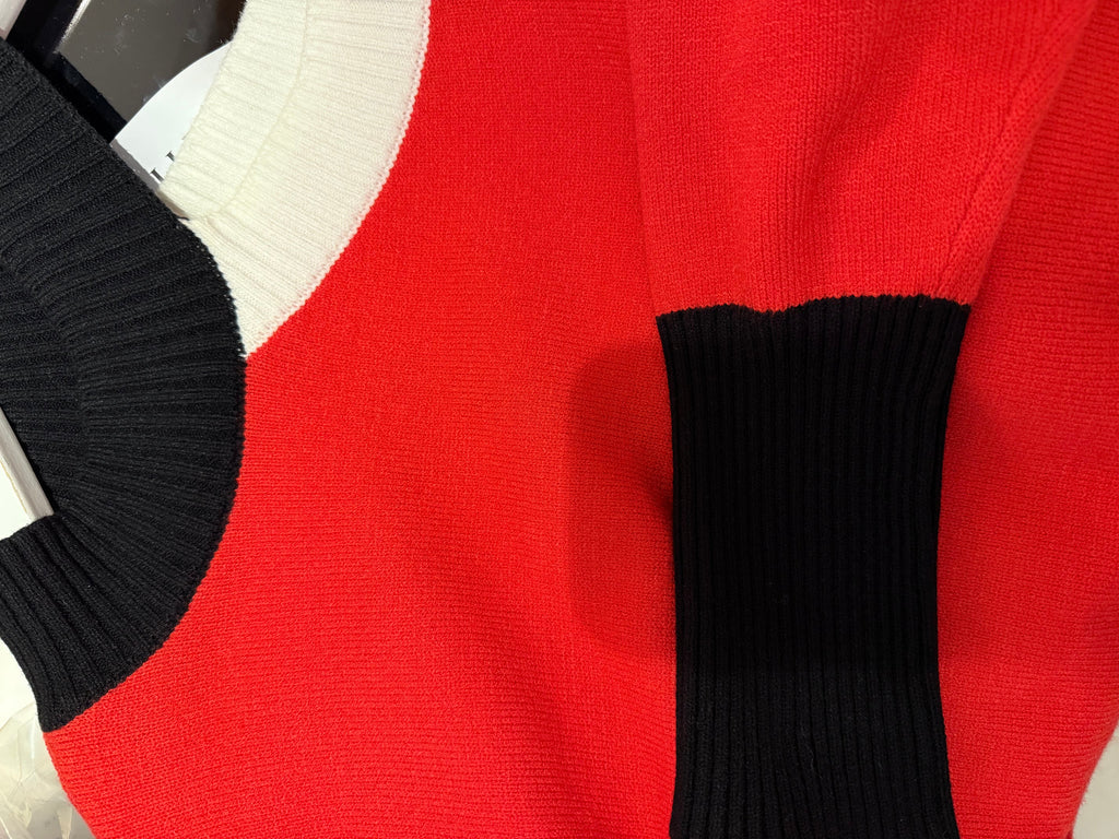 Red Sweater with Contrast High Collar