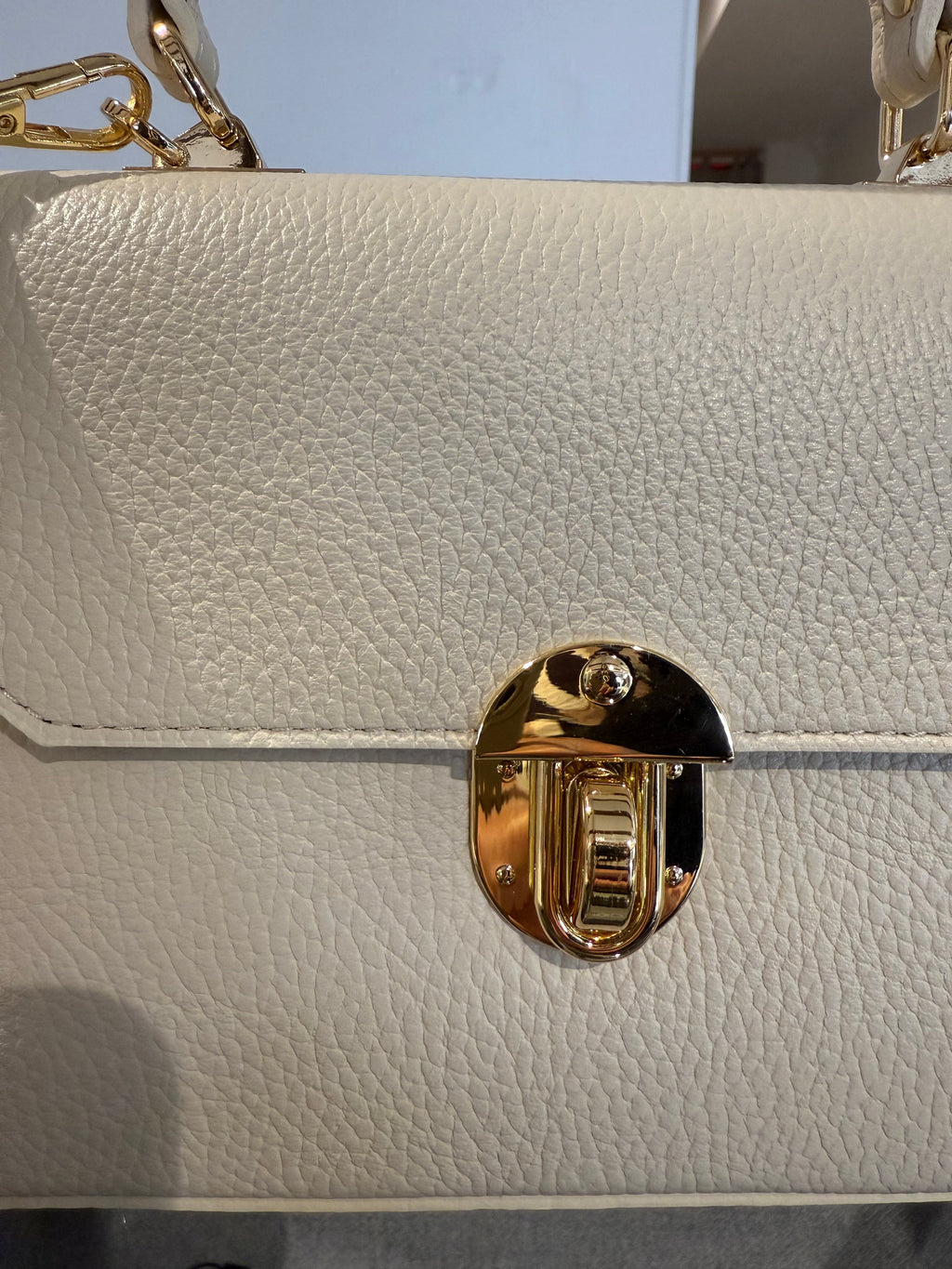 Cream Structured Handbag with Gold-Tone Lock