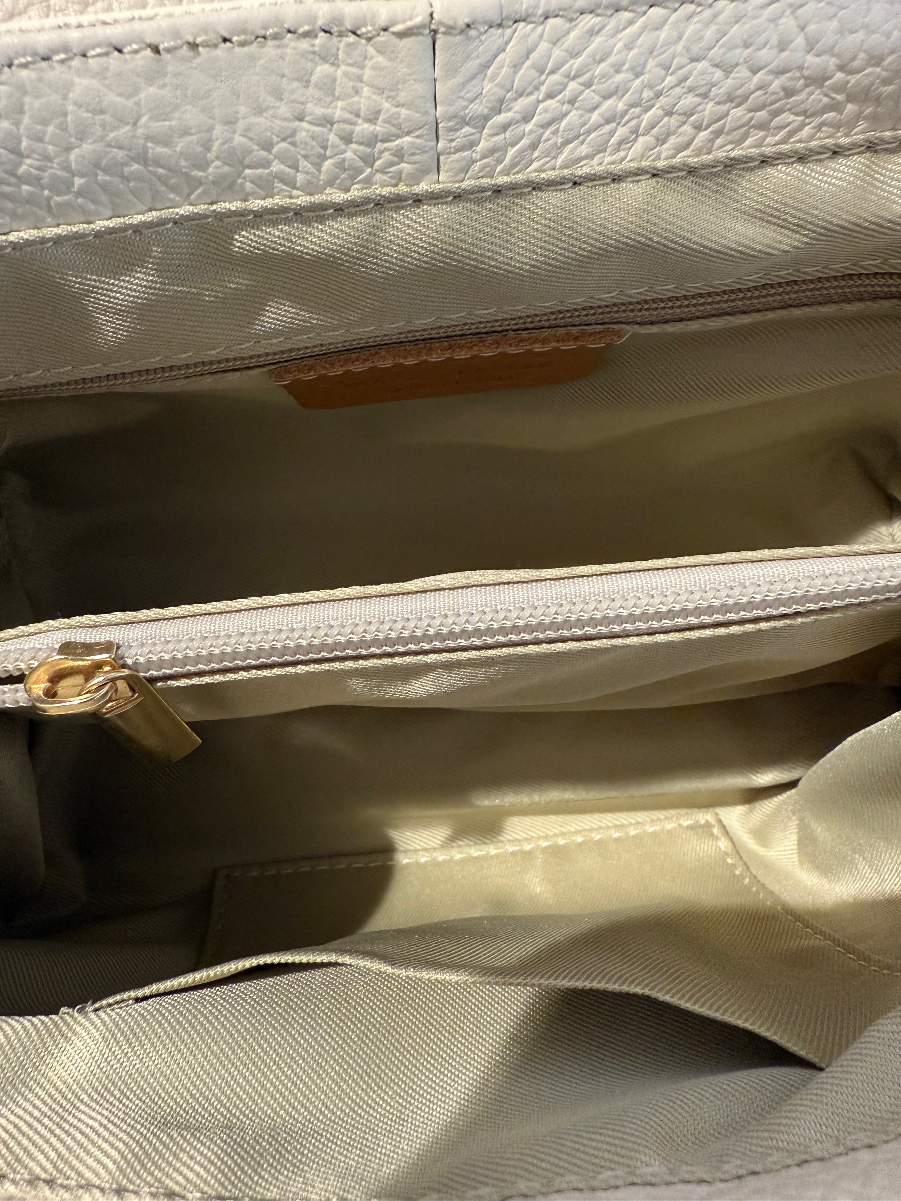 Cream Structured Handbag with Gold-Tone Lock