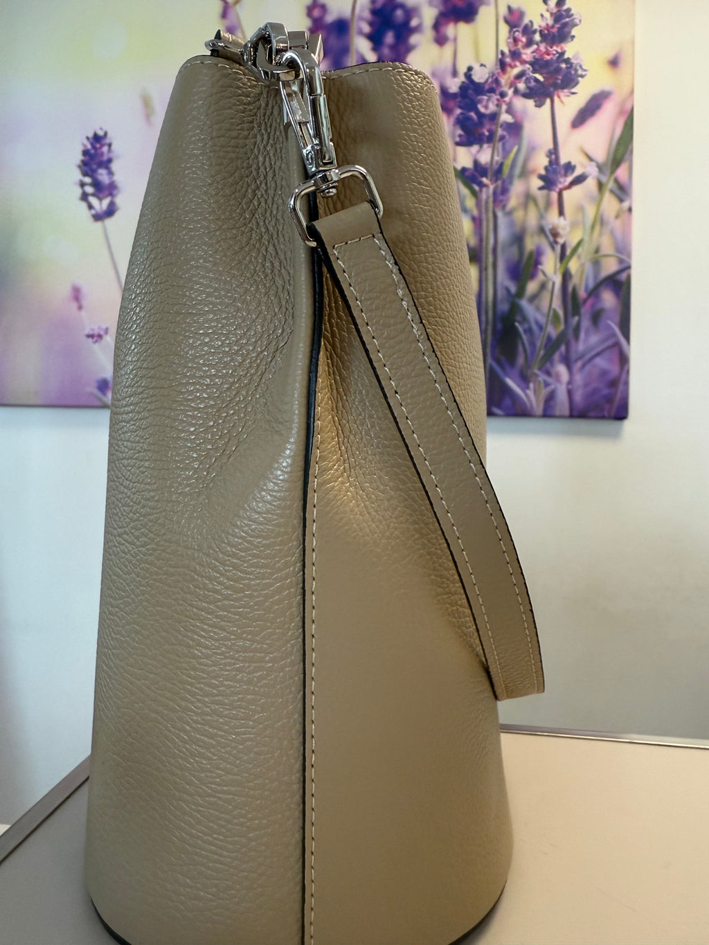 Italian Leather Bucket Bag - Beige