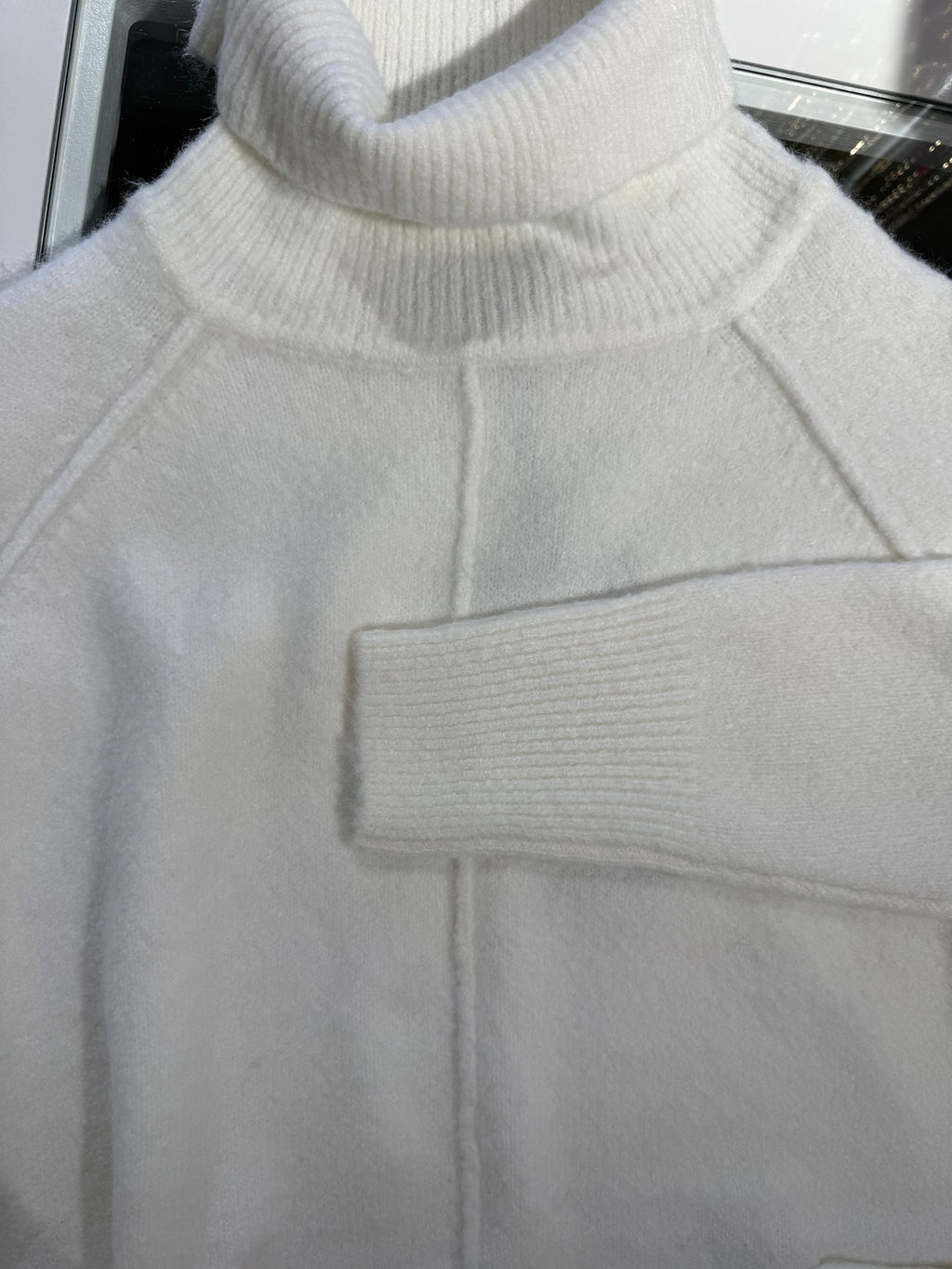 White Knit Turtleneck with Front Stripe Details