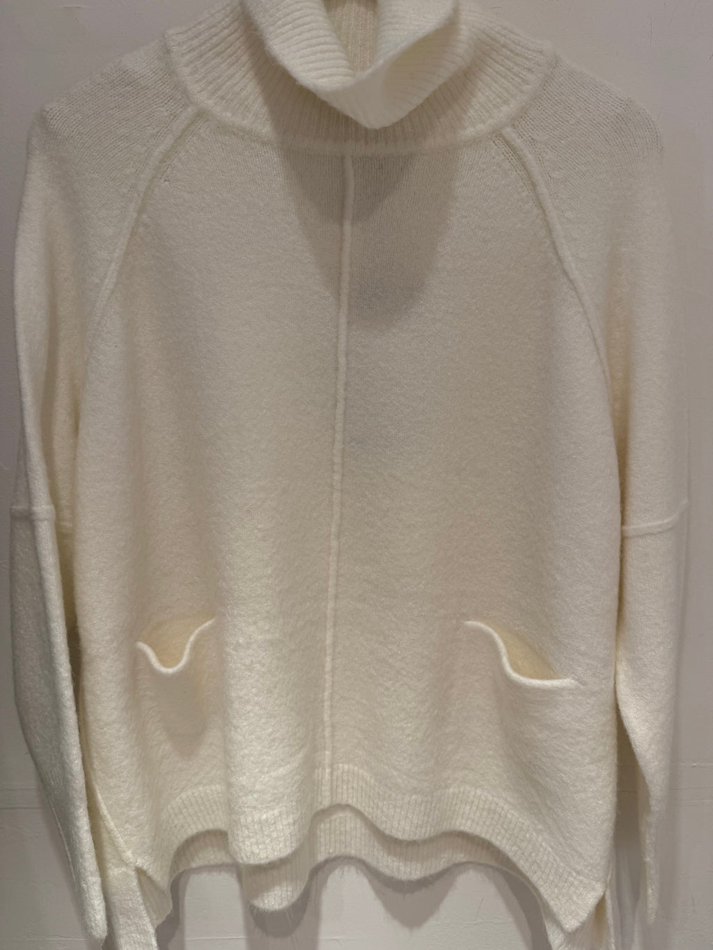 White Knit Turtleneck with Front Stripe Details