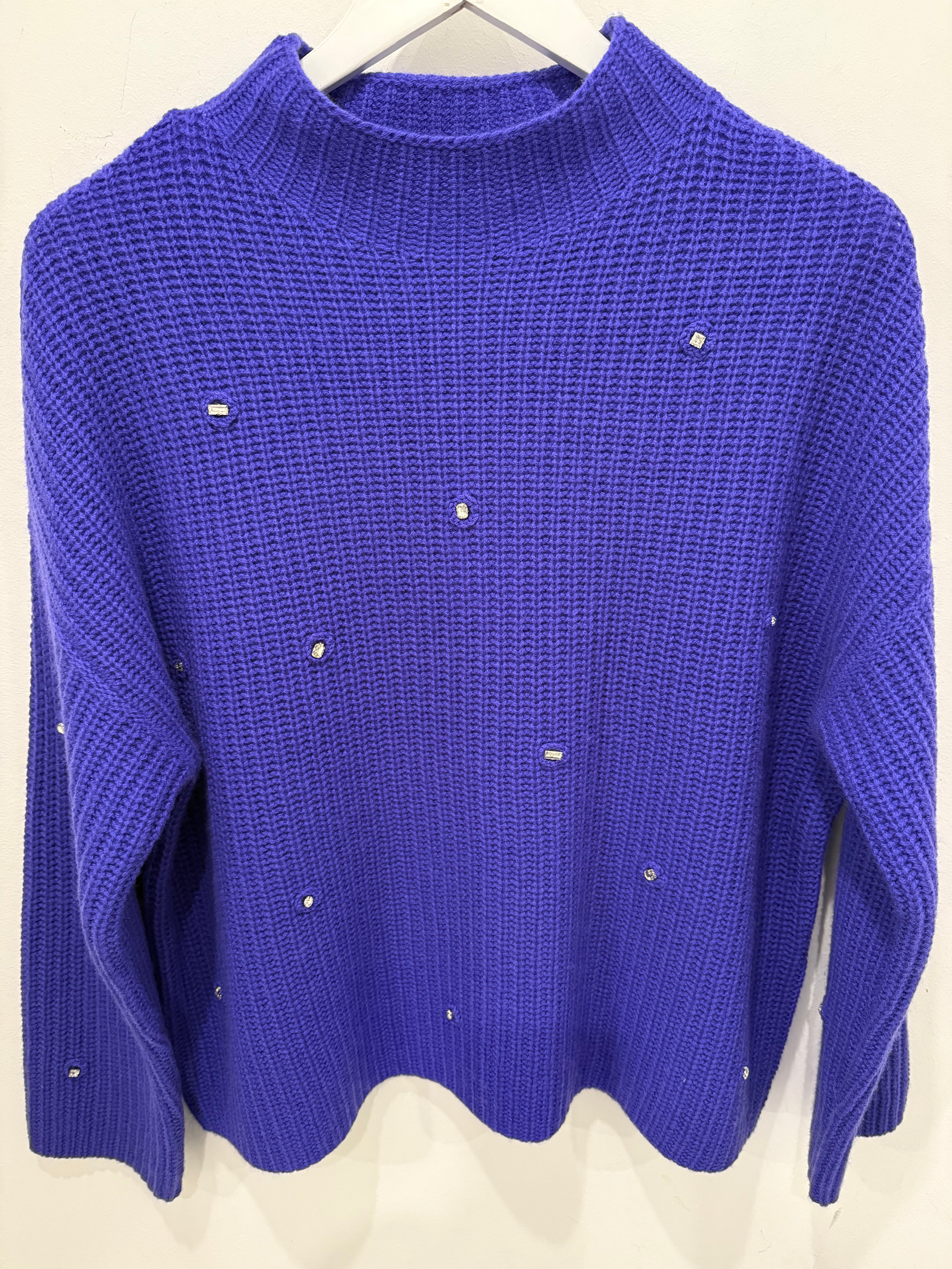 Cashmere Wool Knit Top with Crystal Embellishments