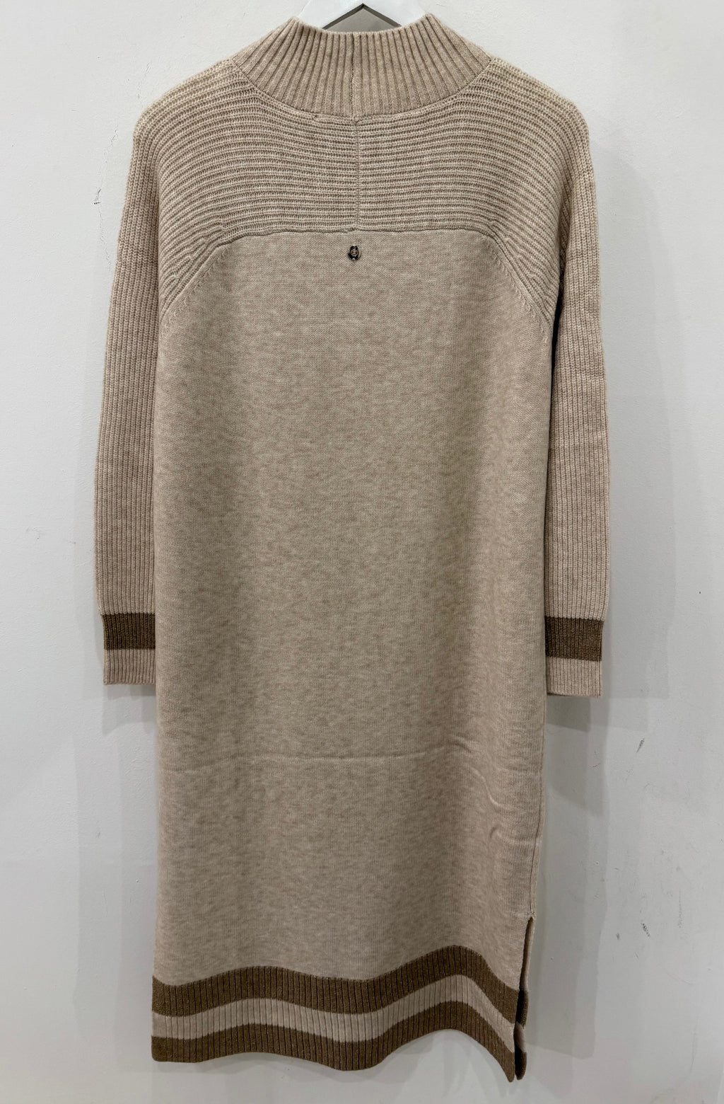 Beige Knit Dress with Striped Detail