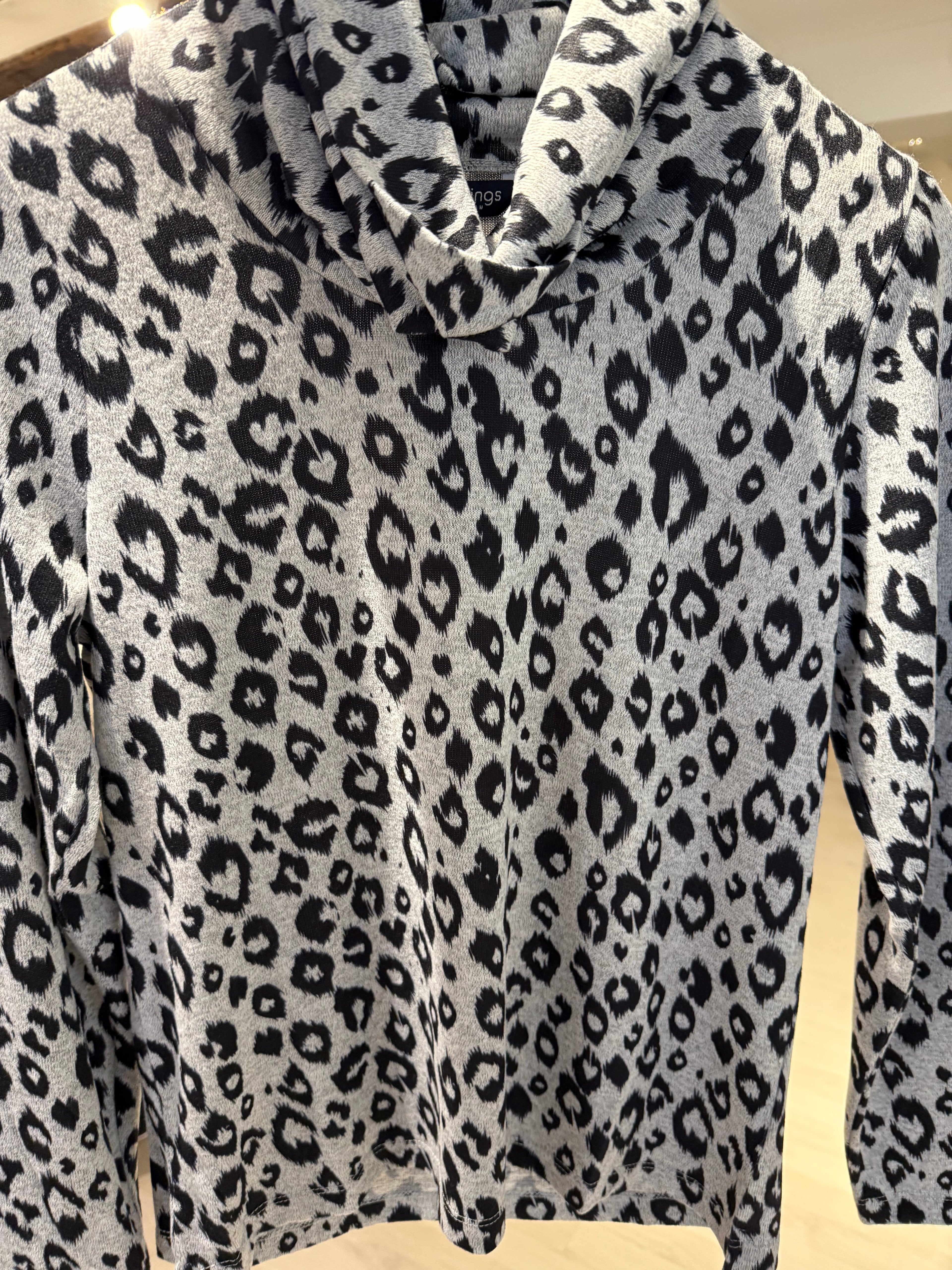 Grey Leopard Print Turtleneck Sweater