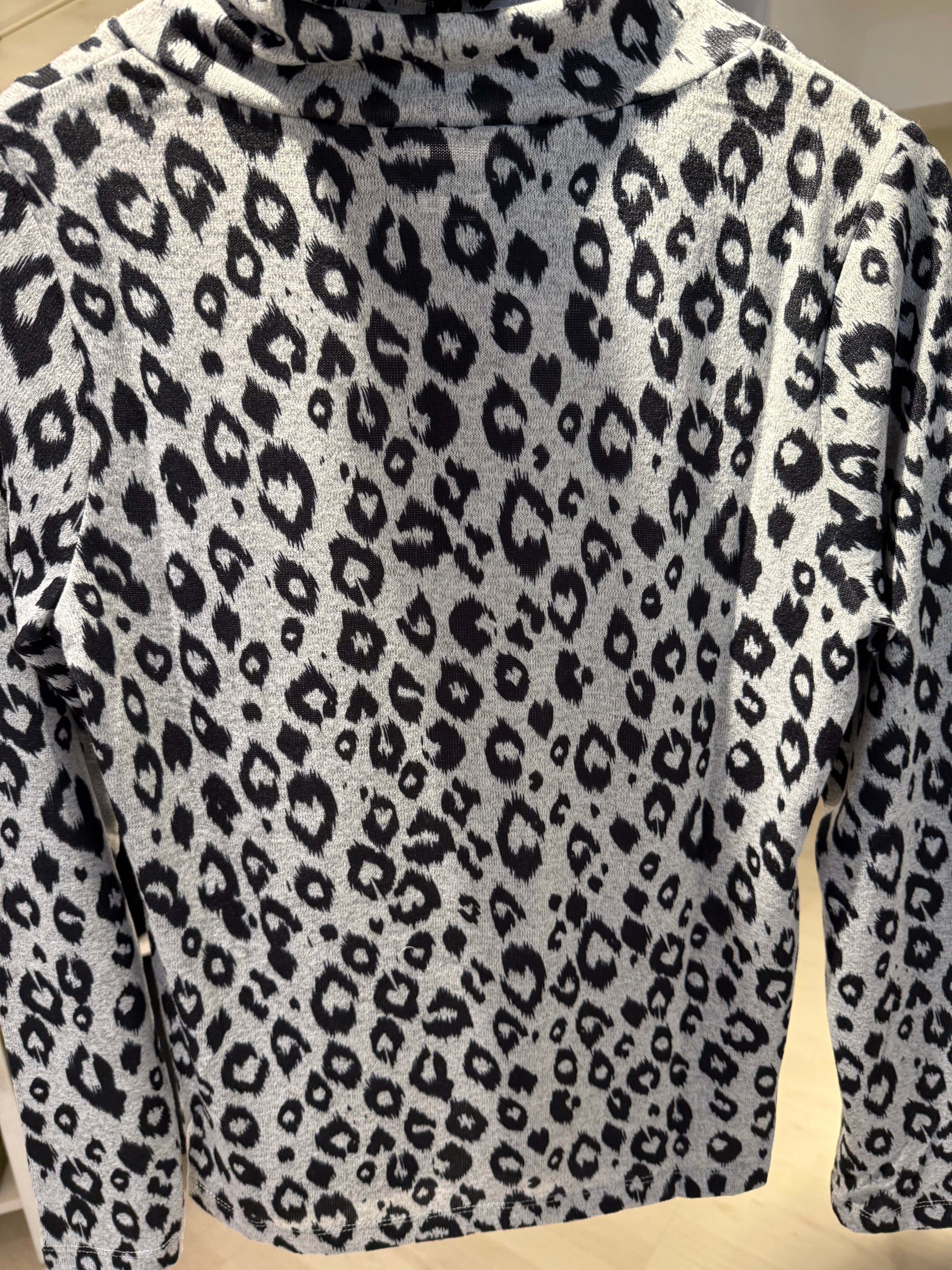 Grey Leopard Print Turtleneck Sweater
